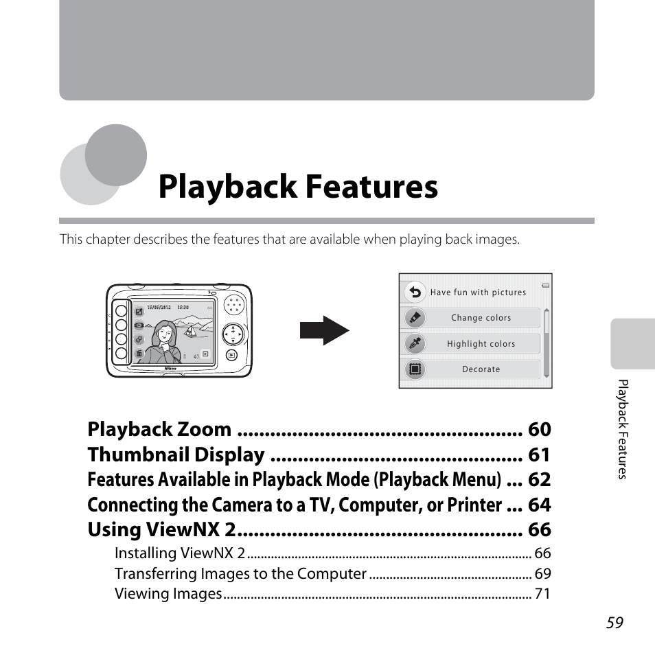 Playback features | Nikon Coolpix S30 User Manual | Page 85 / 194