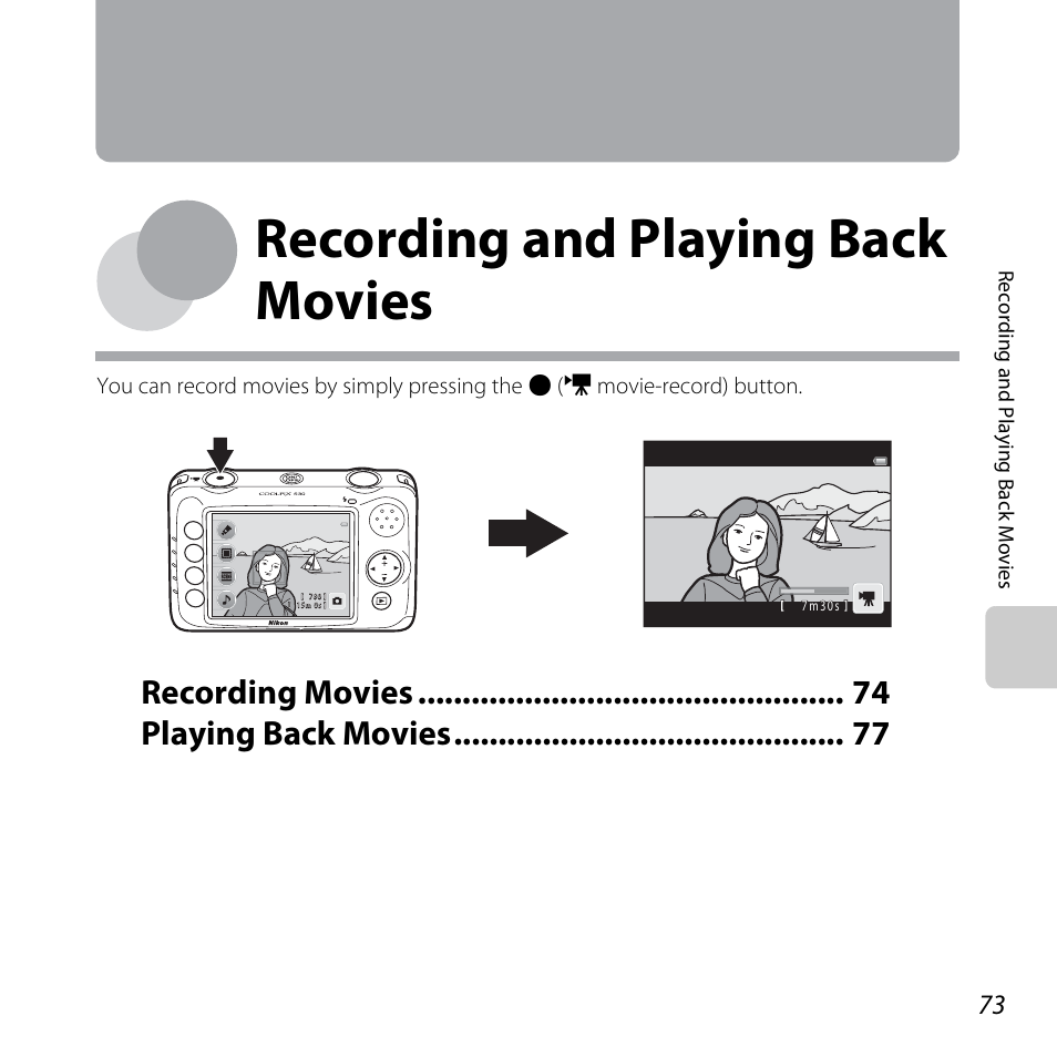 Recording and playing back movies, Recording movies playing back movies | Nikon Coolpix S30 User Manual | Page 99 / 194