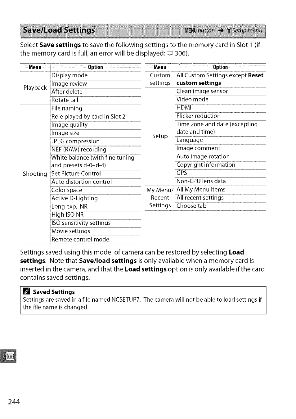 Save/load settings | Nikon D7000 User Manual | Page 10 / 94