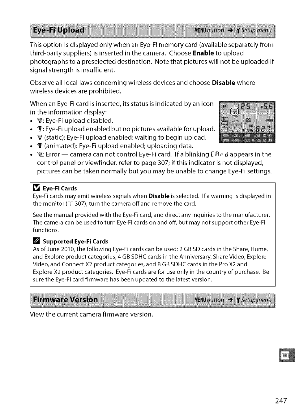 Eye-fi upload, Firmware version | Nikon D7000 User Manual | Page 13 / 94