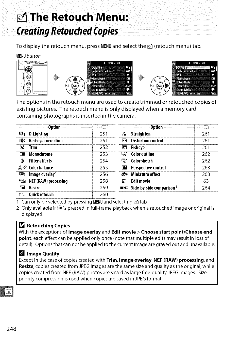 Retouching copies, The retouch menu, Creating retouched copies | Nikon D7000 User Manual | Page 14 / 94