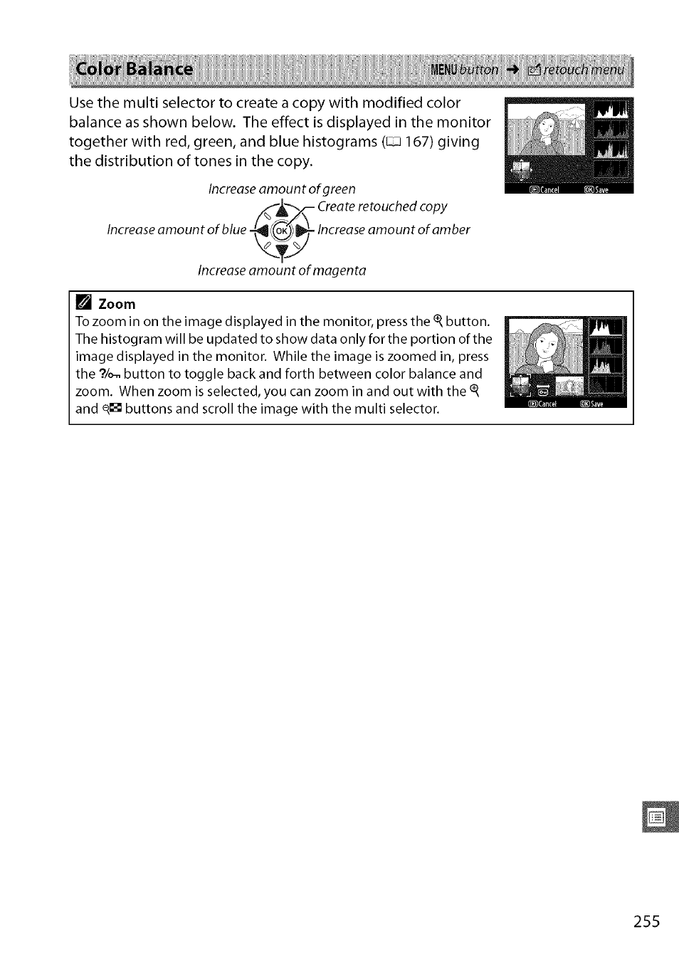 Zoom, Color balance | Nikon D7000 User Manual | Page 21 / 94