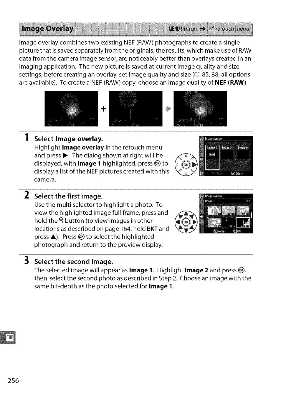 Image overlay, Select image overlay, Select the first image | Select the second image | Nikon D7000 User Manual | Page 22 / 94