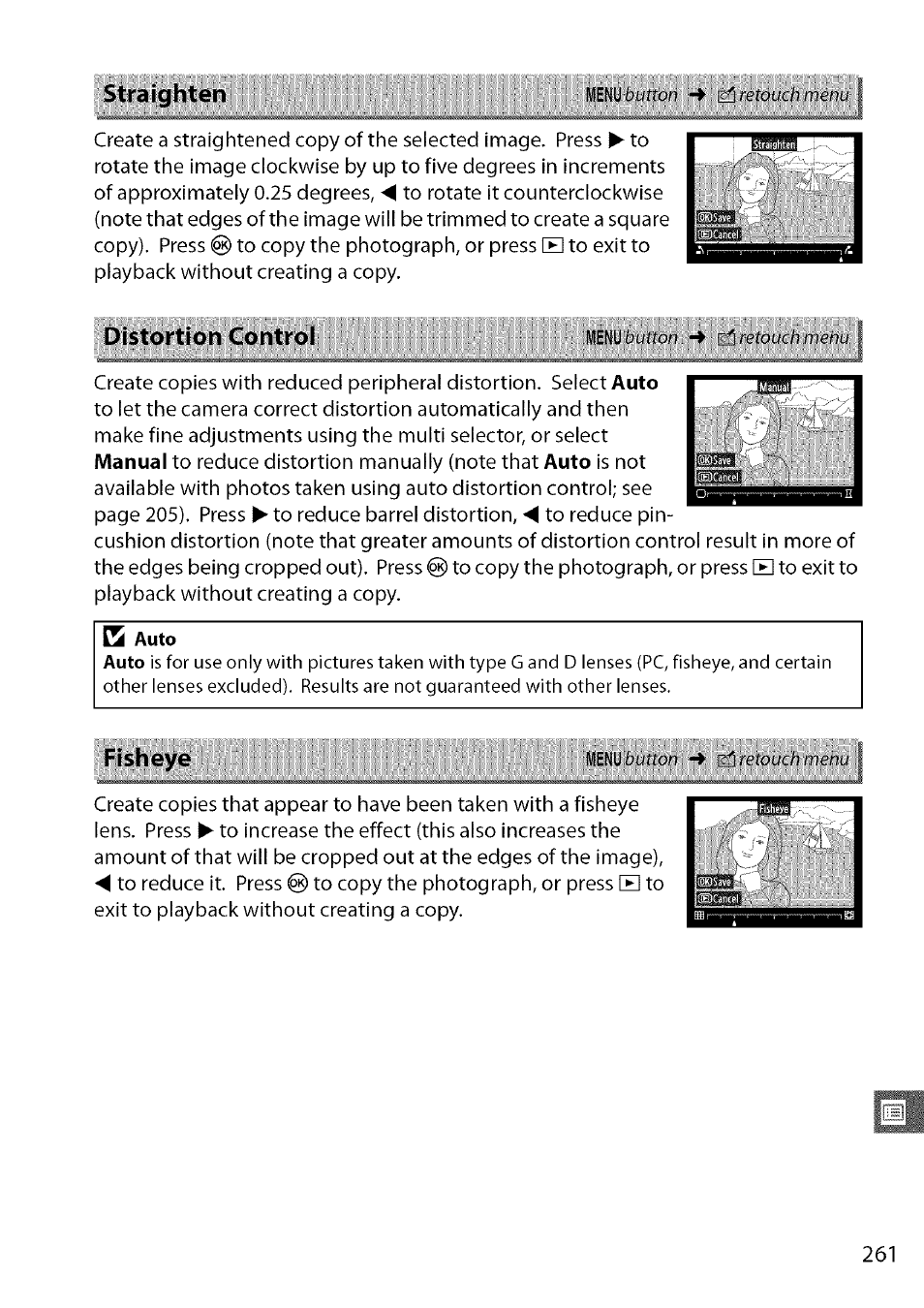 Straighten, Distortion control, Fisheye | Nikon D7000 User Manual | Page 27 / 94