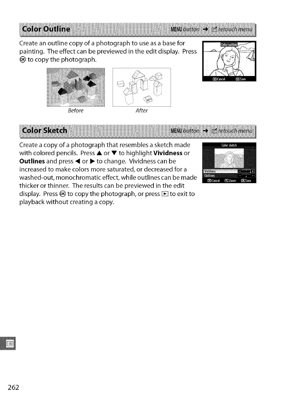 Color outline, Color sketch | Nikon D7000 User Manual | Page 28 / 94