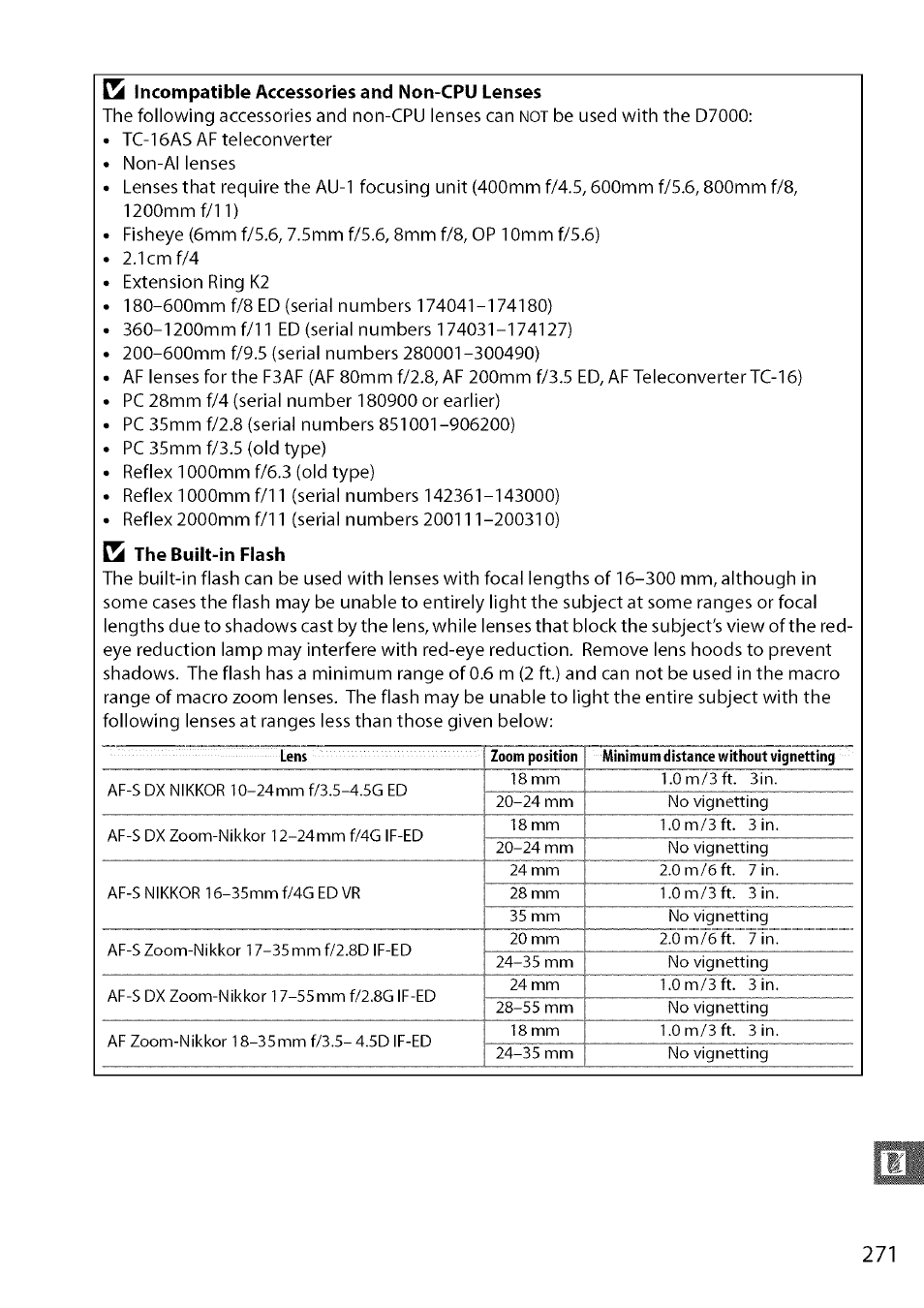 Incompatible accessories and non-cpu lenses, C the built-in flash | Nikon D7000 User Manual | Page 37 / 94