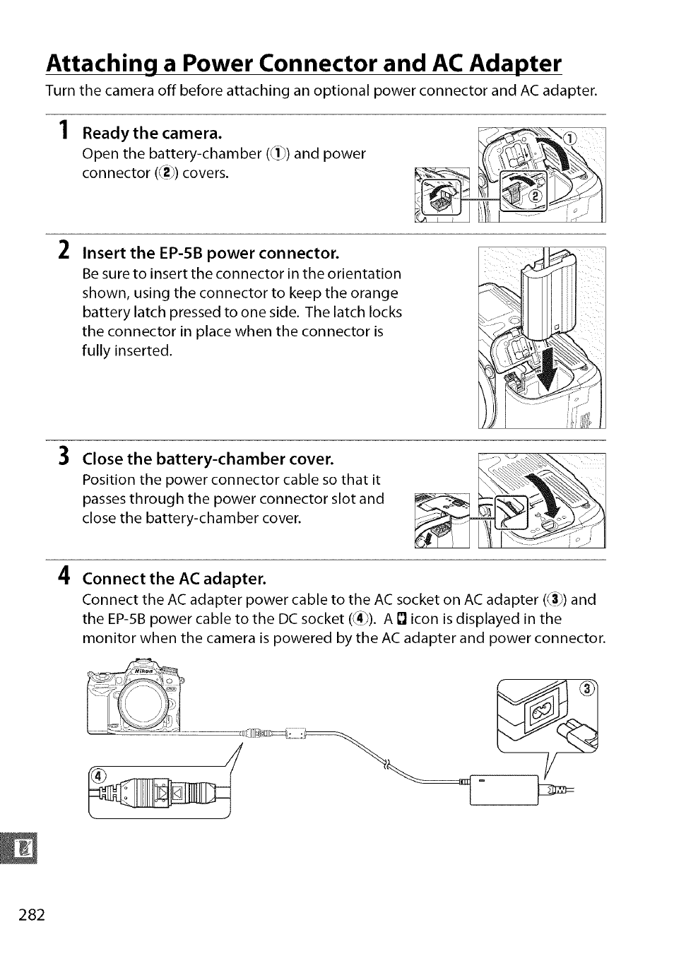 Attaching a power connector and ac adapter | Nikon D7000 User Manual | Page 48 / 94