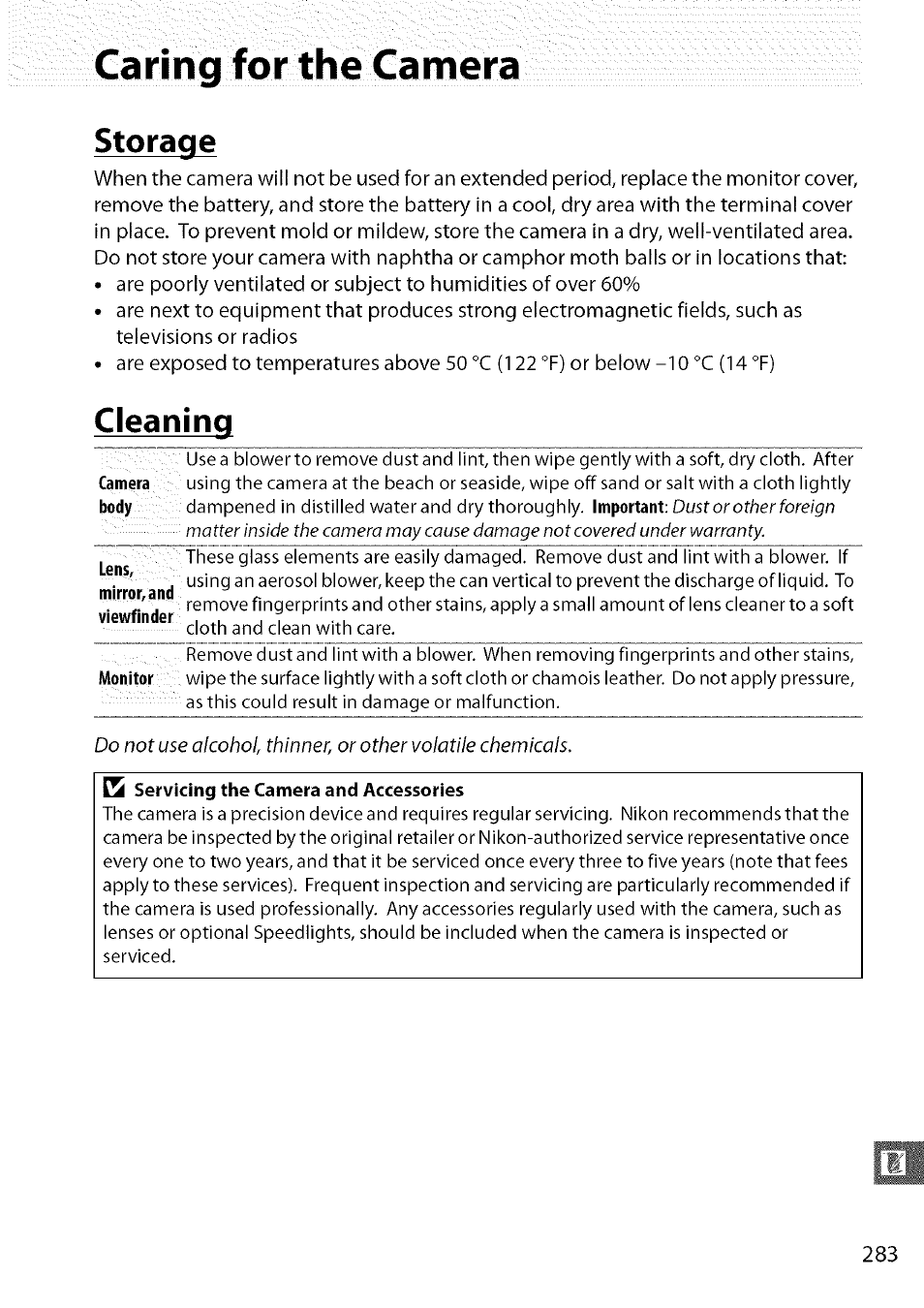 Caring for the camera, Storage, Cleaning | Servicing the camera and accessories | Nikon D7000 User Manual | Page 49 / 94