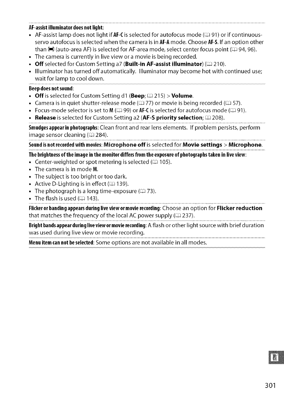 Af-assist illuminator does not light | Nikon D7000 User Manual | Page 67 / 94