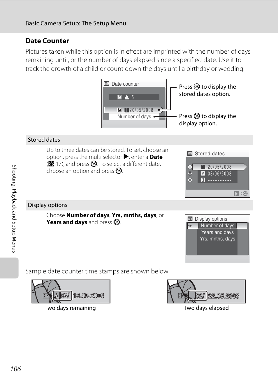 Date counter | Nikon Coolpix S210 User Manual | Page 118 / 148