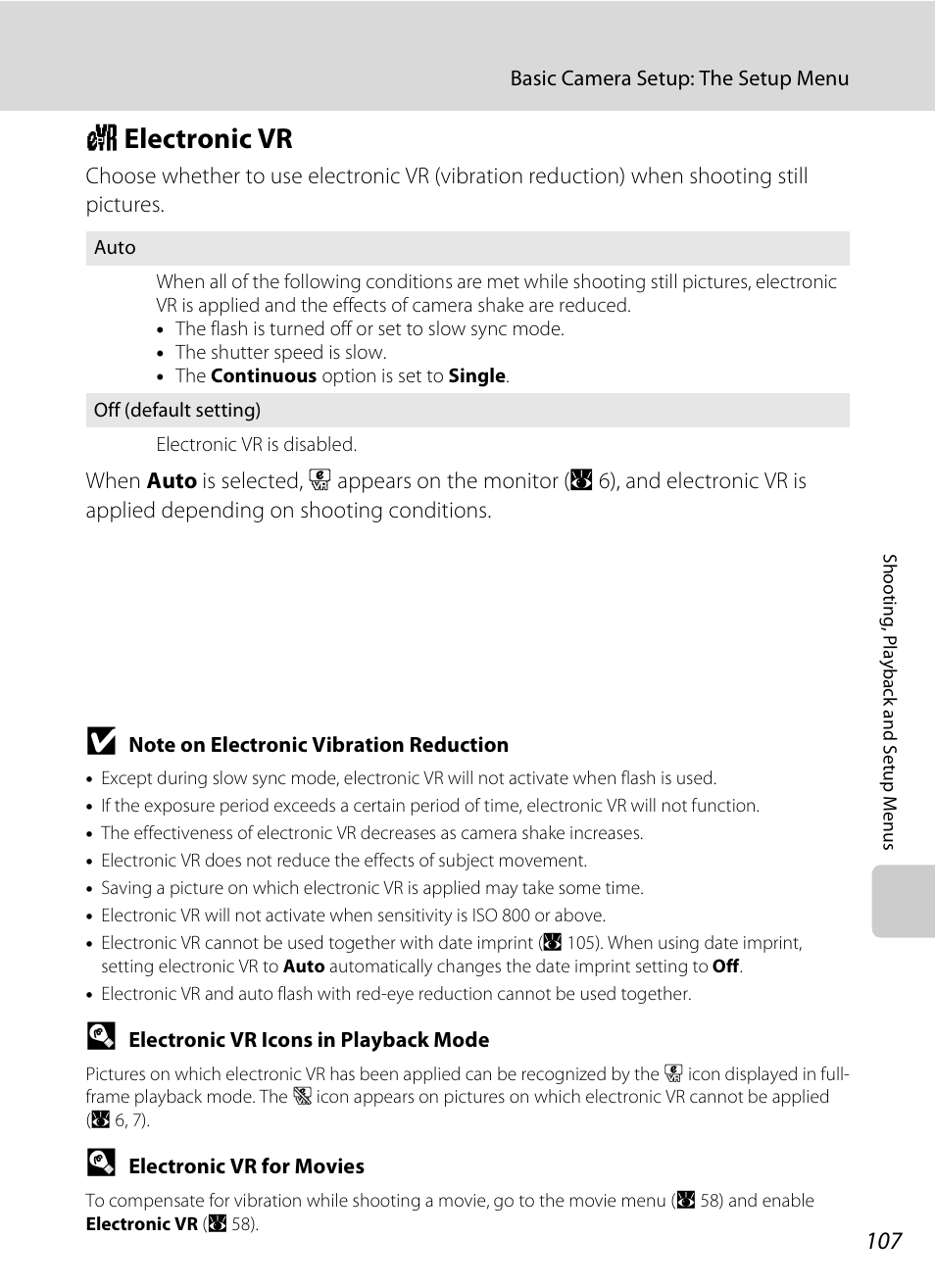 Electronic vr, W electronic vr, A 107) | A 107, R (a 107) | Nikon Coolpix S210 User Manual | Page 119 / 148