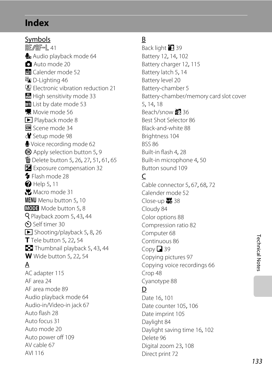 Index | Nikon Coolpix S210 User Manual | Page 145 / 148