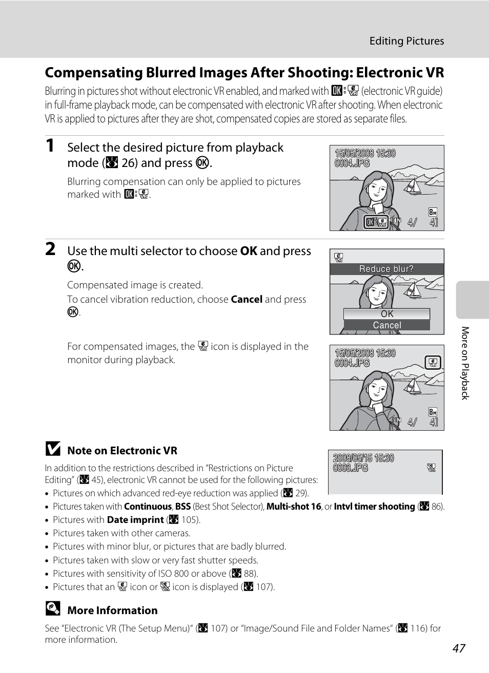 A 47, A 47), Use the multi selector to choose ok and press k | Nikon Coolpix S210 User Manual | Page 59 / 148