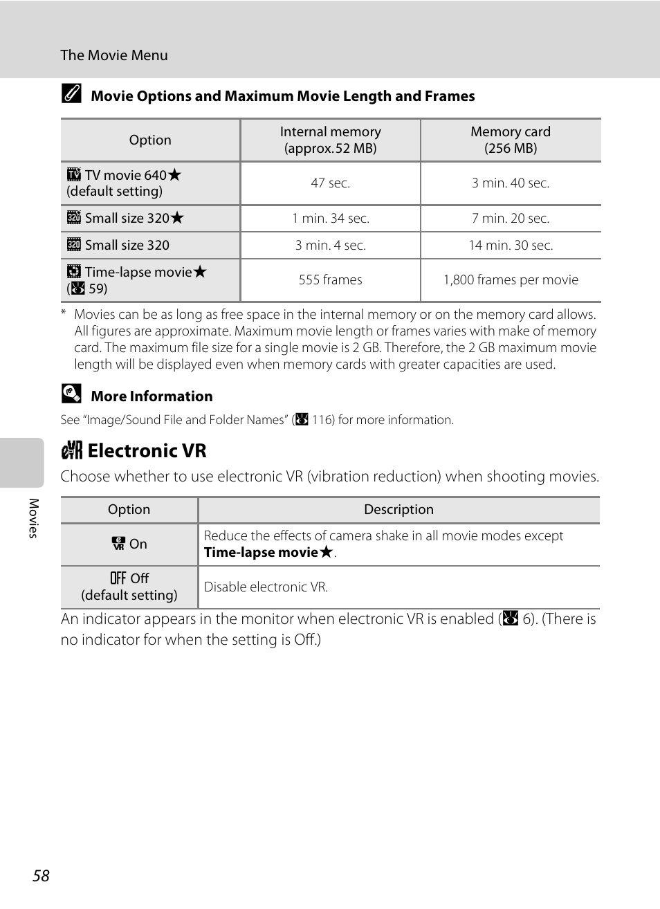 Electronic vr, W electronic vr | Nikon Coolpix S210 User Manual | Page 70 / 148