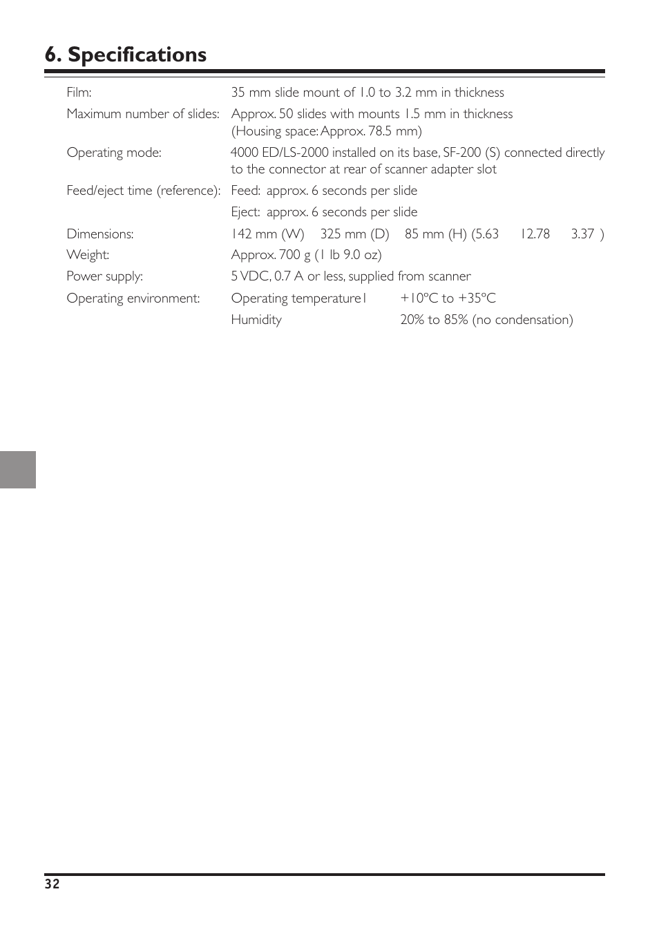 Specifications | Nikon SF-200 User Manual | Page 16 / 16