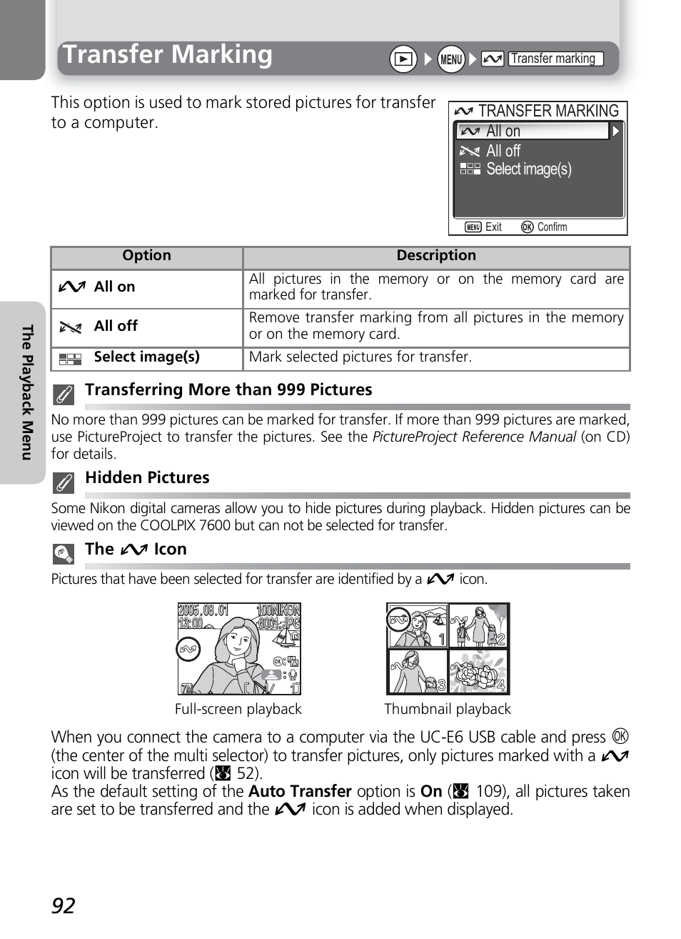 Transfer marking | Nikon COOLPIX 7600 User Manual | Page 102 / 140