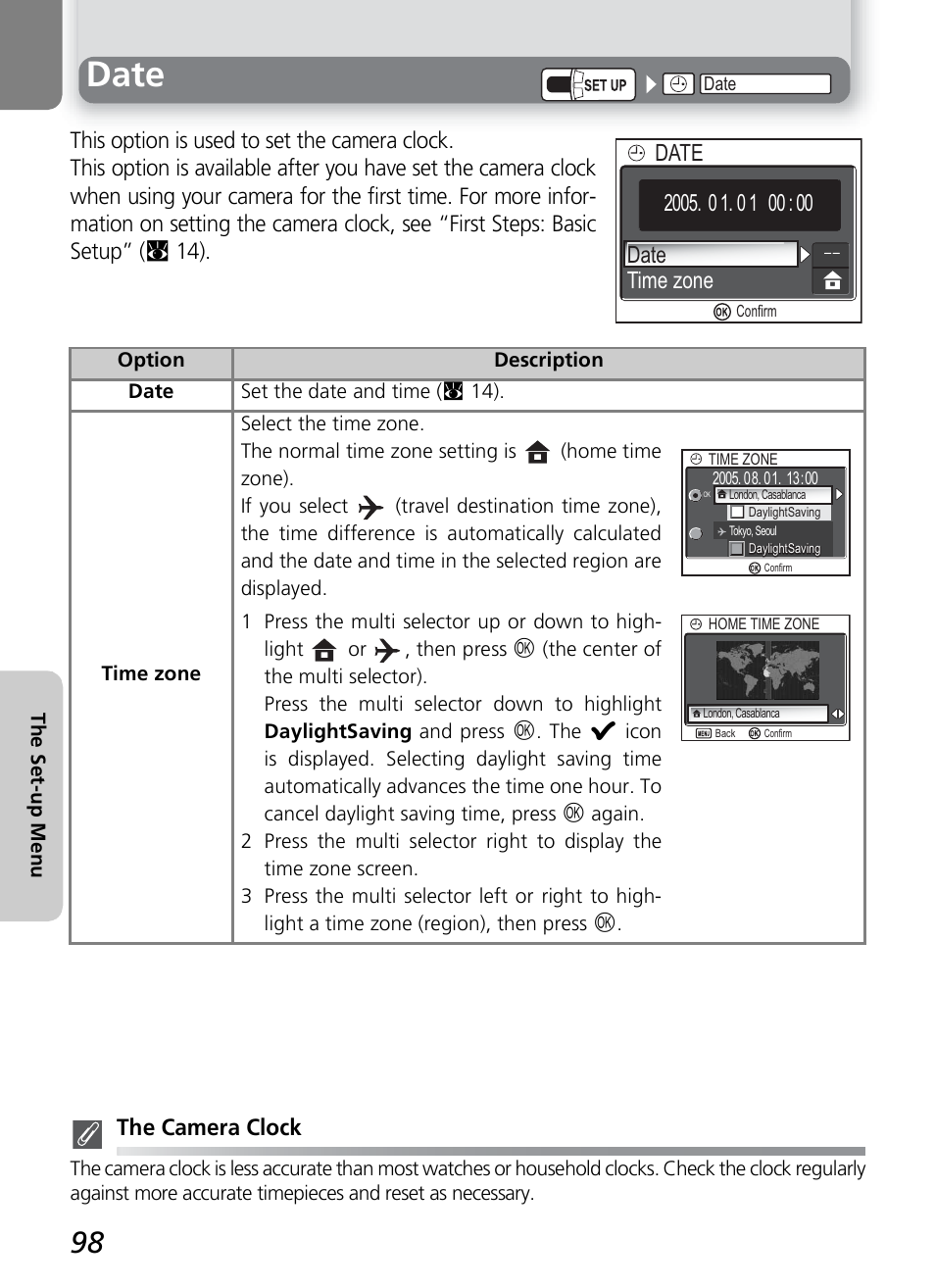 Date, Date time zone date date | Nikon COOLPIX 7600 User Manual | Page 108 / 140