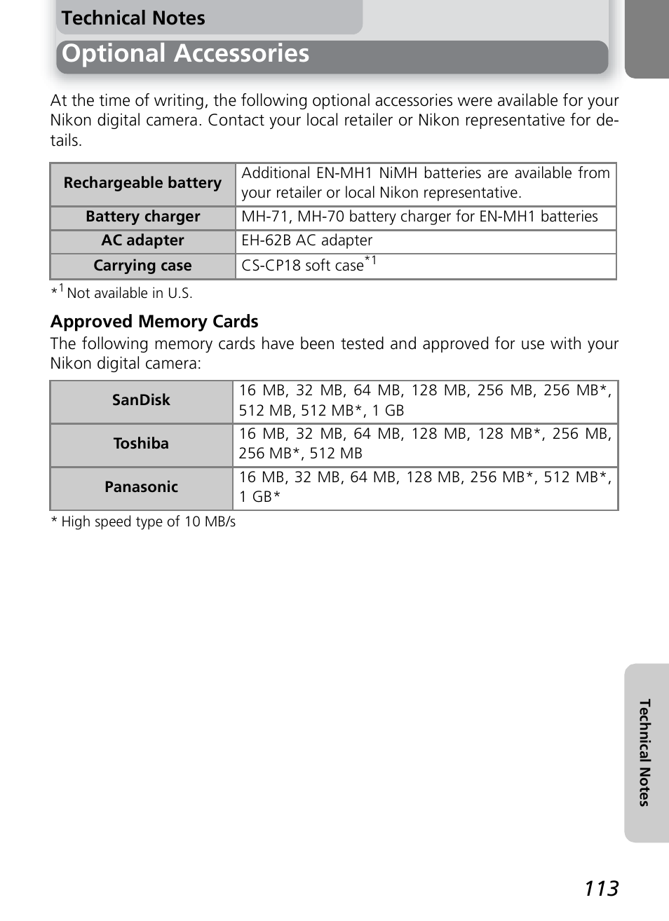 Optional accessories | Nikon COOLPIX 7600 User Manual | Page 123 / 140