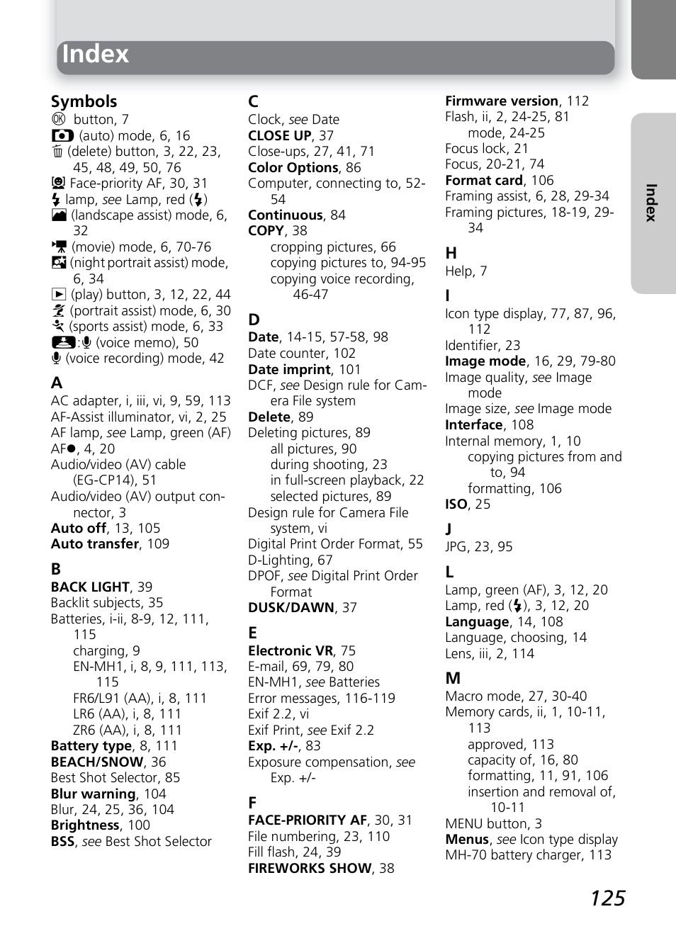 Index | Nikon COOLPIX 7600 User Manual | Page 135 / 140