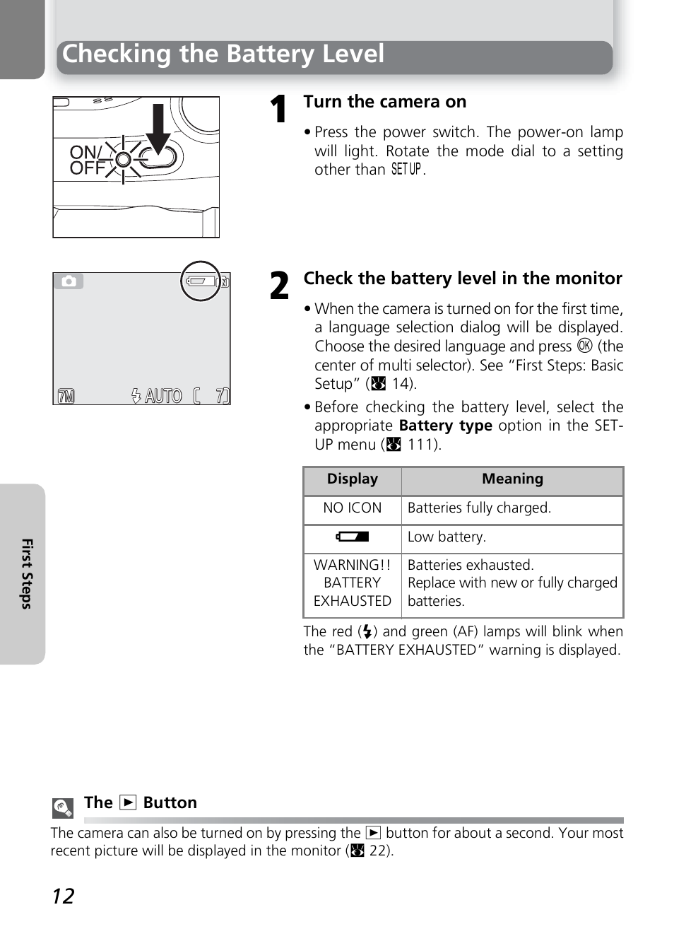 Checking the battery level | Nikon COOLPIX 7600 User Manual | Page 22 / 140