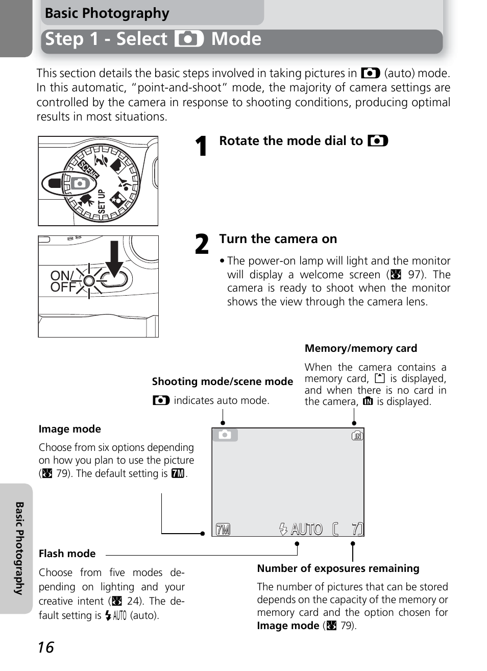 Step 1 - select p mode, 7auto auto | Nikon COOLPIX 7600 User Manual | Page 26 / 140