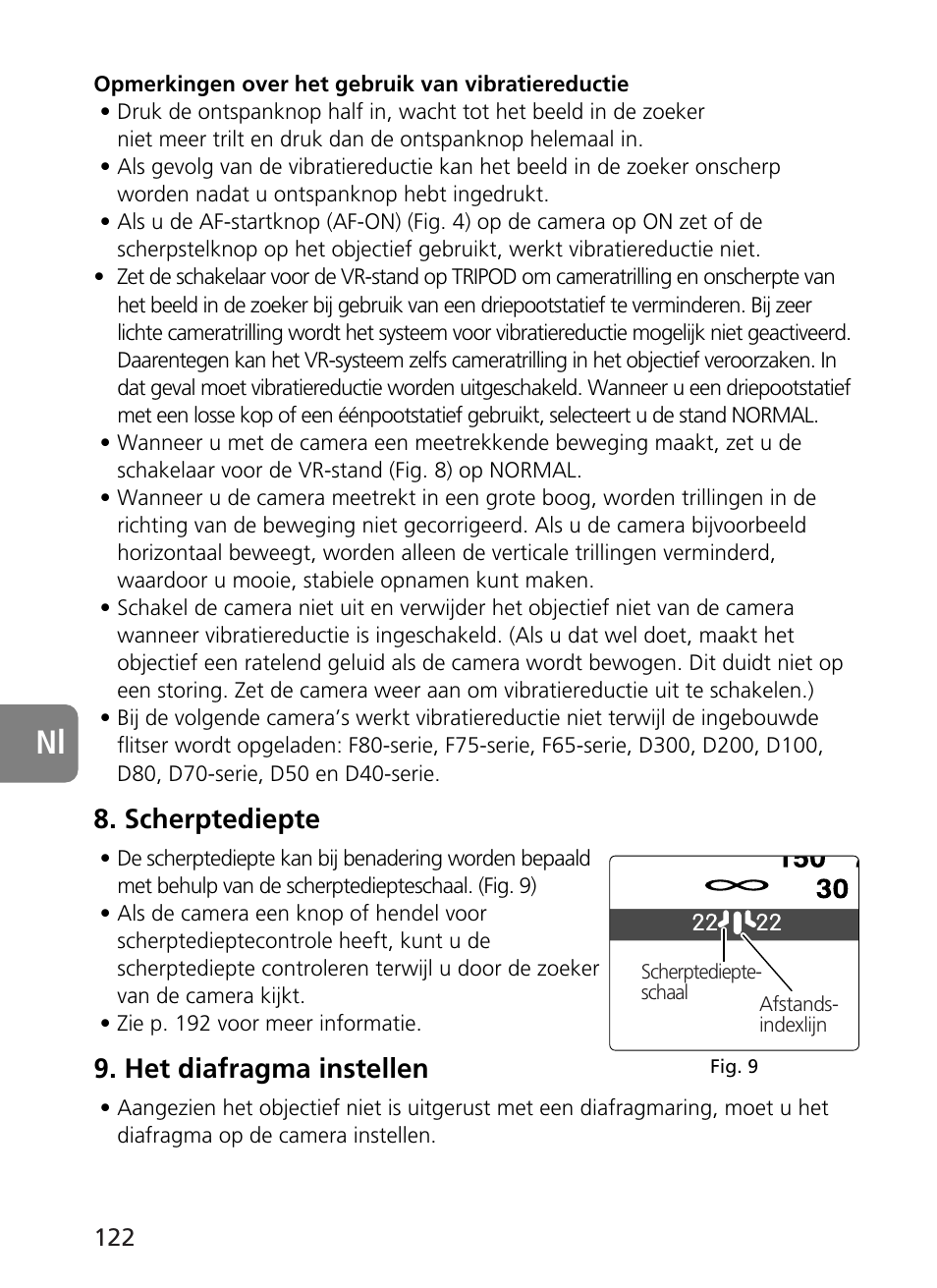 Scherptediepte, Het diafragma instellen | Nikon AF-S User Manual | Page 122 / 196