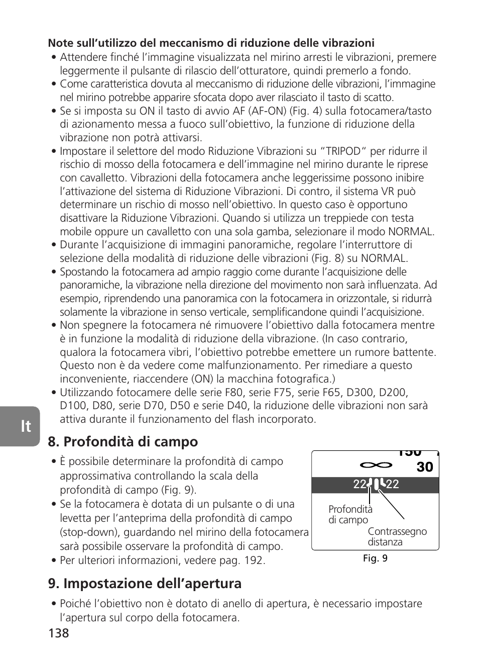 Profondità di campo, Impostazione dell’apertura | Nikon AF-S User Manual | Page 138 / 196