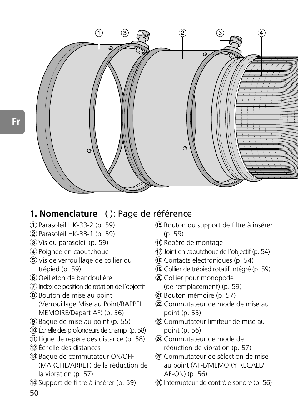 Nomenclature ( ): page de référence | Nikon AF-S User Manual | Page 50 / 196