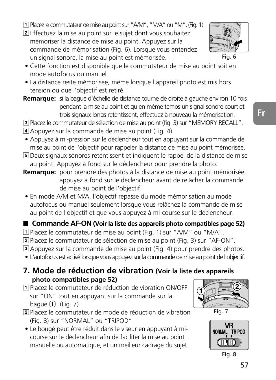 Mode de réduction de vibration | Nikon AF-S User Manual | Page 57 / 196