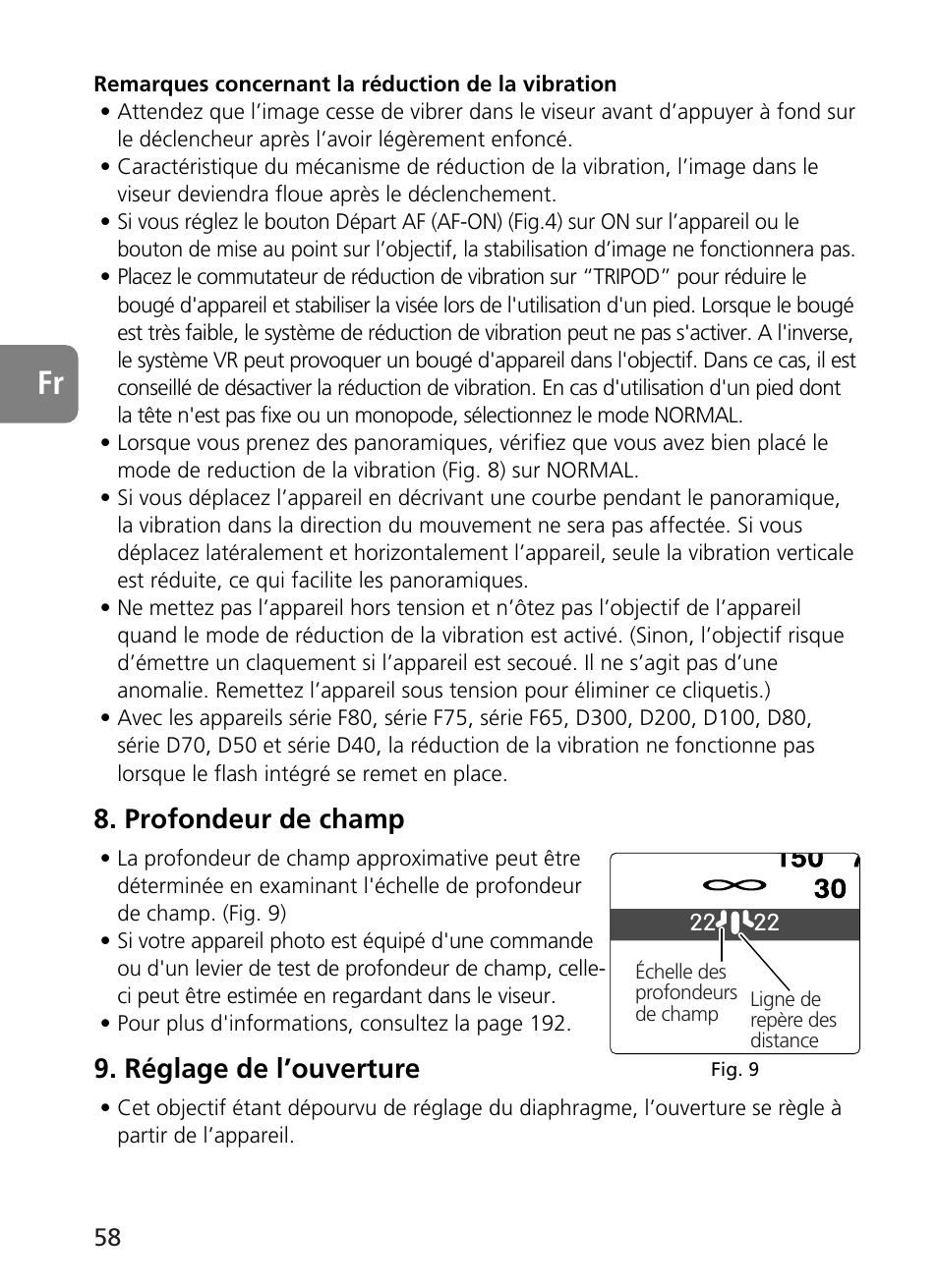Profondeur de champ, Réglage de l’ouverture | Nikon AF-S User Manual | Page 58 / 196