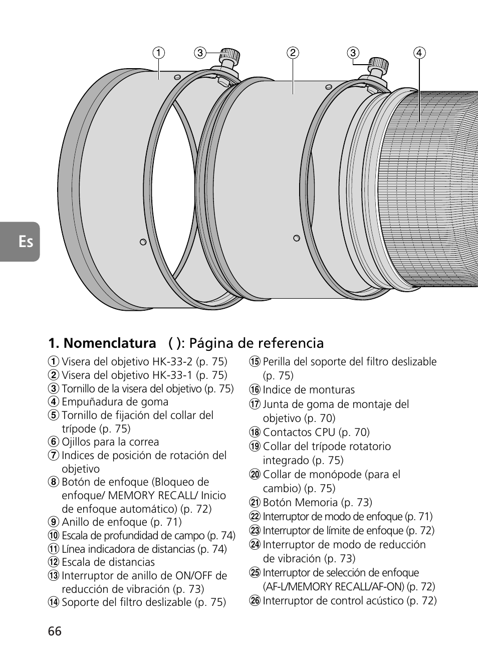 Nomenclatura ( ): página de referencia | Nikon AF-S User Manual | Page 66 / 196