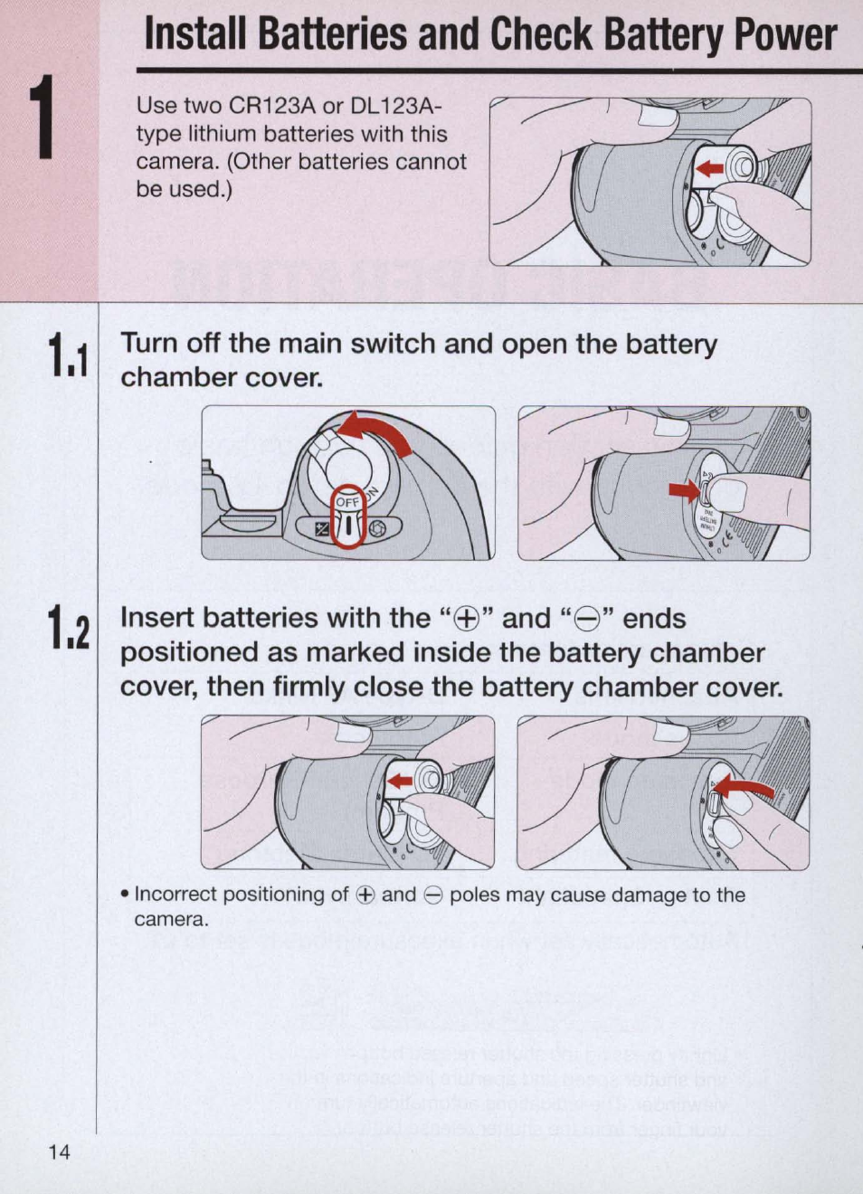 Install batteries and check battery power, Install batteries and check battery power -15 | Nikon Camera N60 User Manual | Page 14 / 82