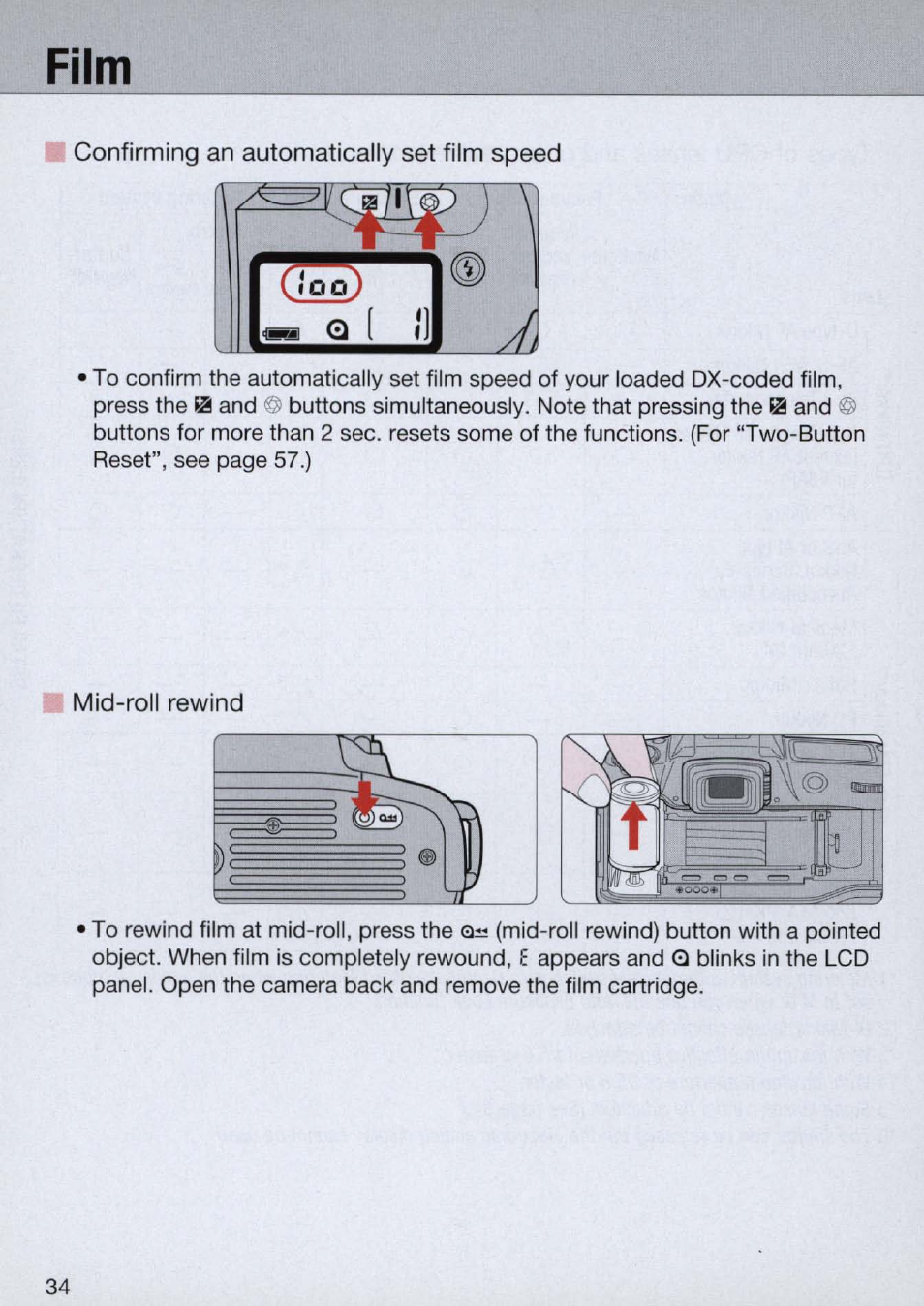 Film, I confirming an automatically set film speed, Mid-roll rewind | Film -35 | Nikon Camera N60 User Manual | Page 34 / 82