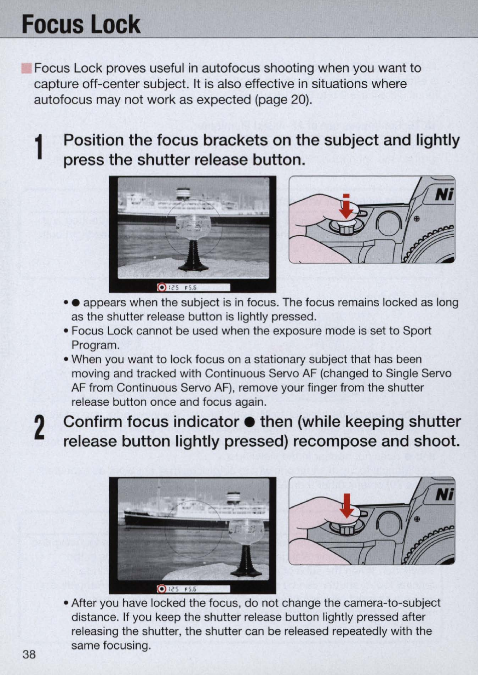 Focus lock | Nikon Camera N60 User Manual | Page 38 / 82
