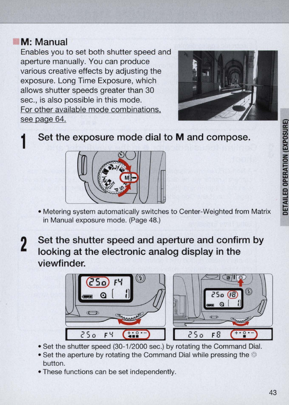 M: manual, Set the exposure mode dial to m and compose | Nikon Camera N60 User Manual | Page 43 / 82