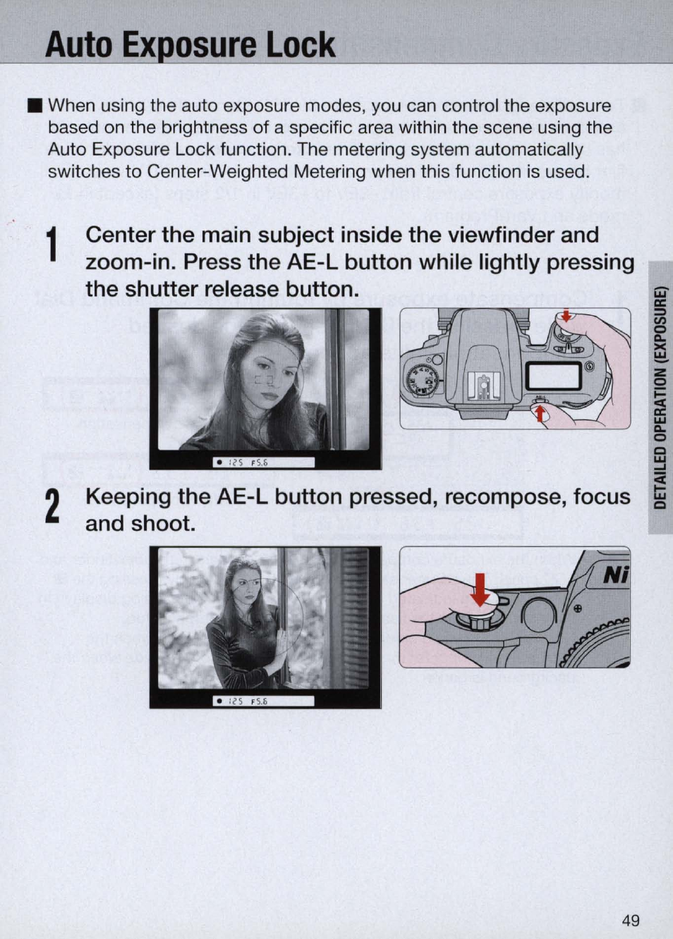 Auto exposure lock | Nikon Camera N60 User Manual | Page 49 / 82