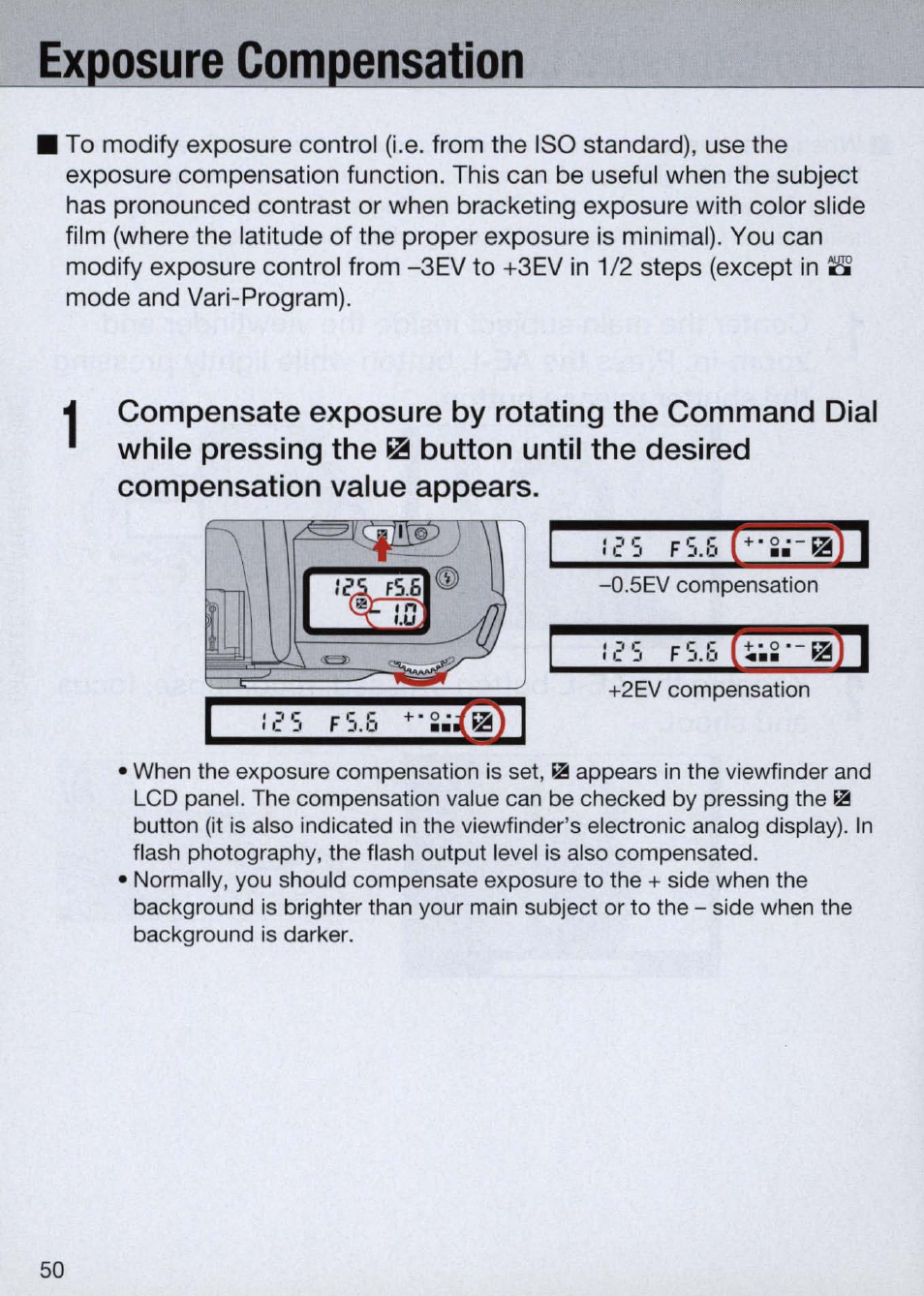 Exposure compensation, Exposure compensation -51 | Nikon Camera N60 User Manual | Page 50 / 82