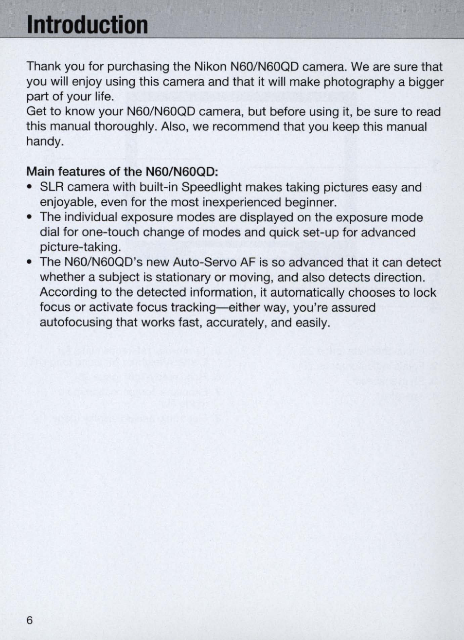 Introduction | Nikon Camera N60 User Manual | Page 6 / 82
