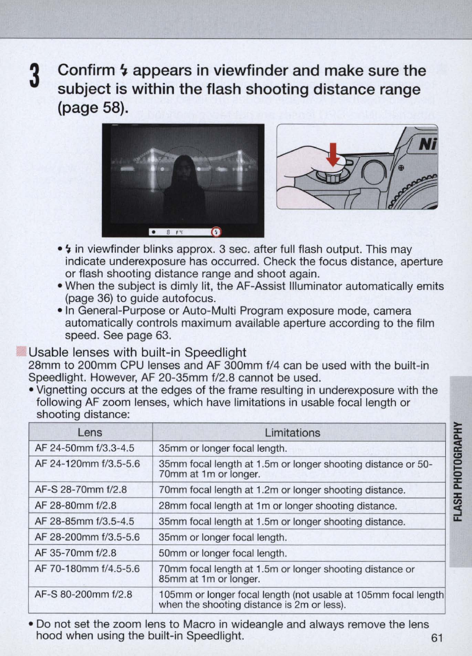 Usable lenses with built-in speedlight | Nikon Camera N60 User Manual | Page 61 / 82