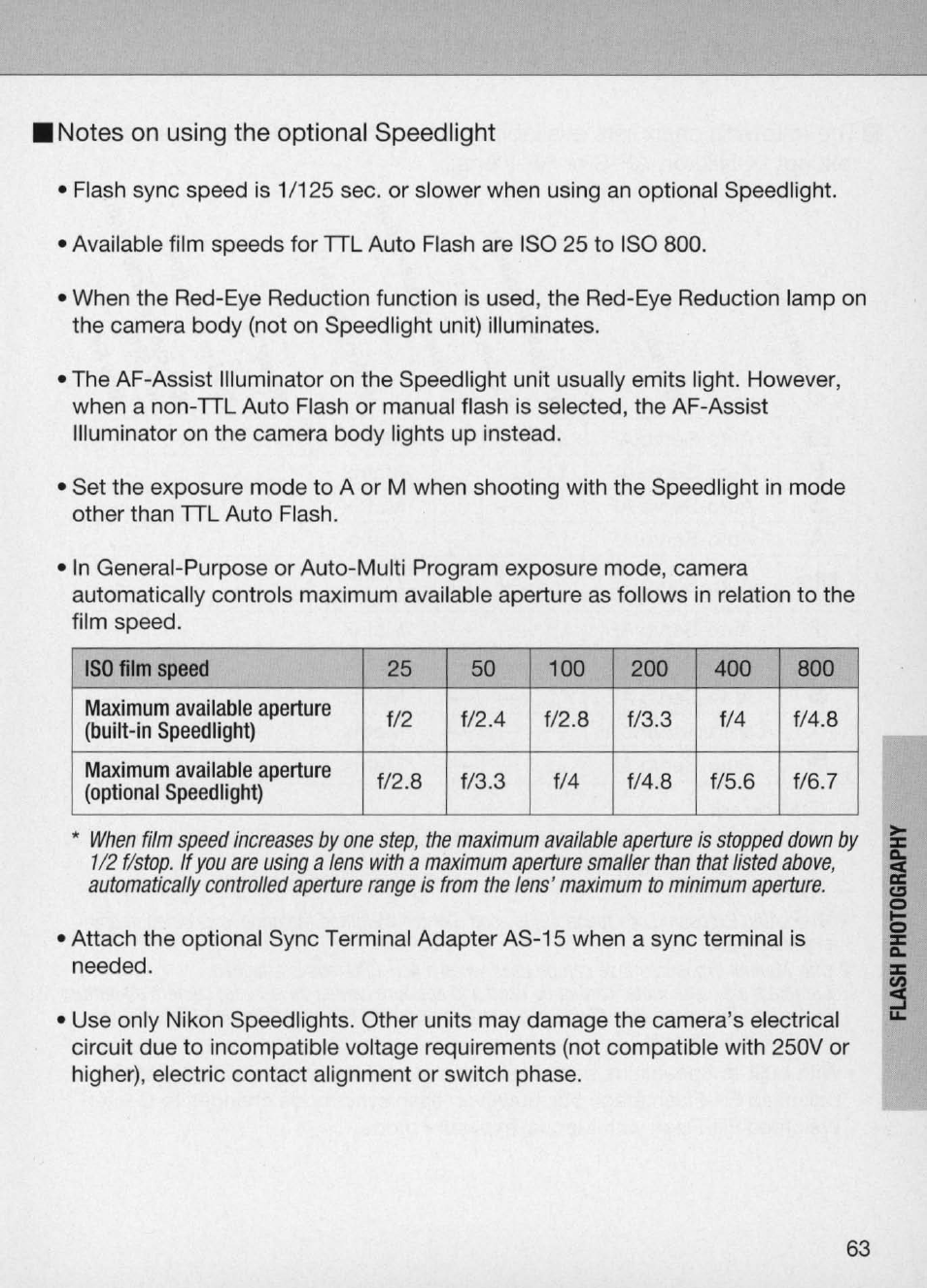 I notes on using the optional speedlight | Nikon Camera N60 User Manual | Page 63 / 82