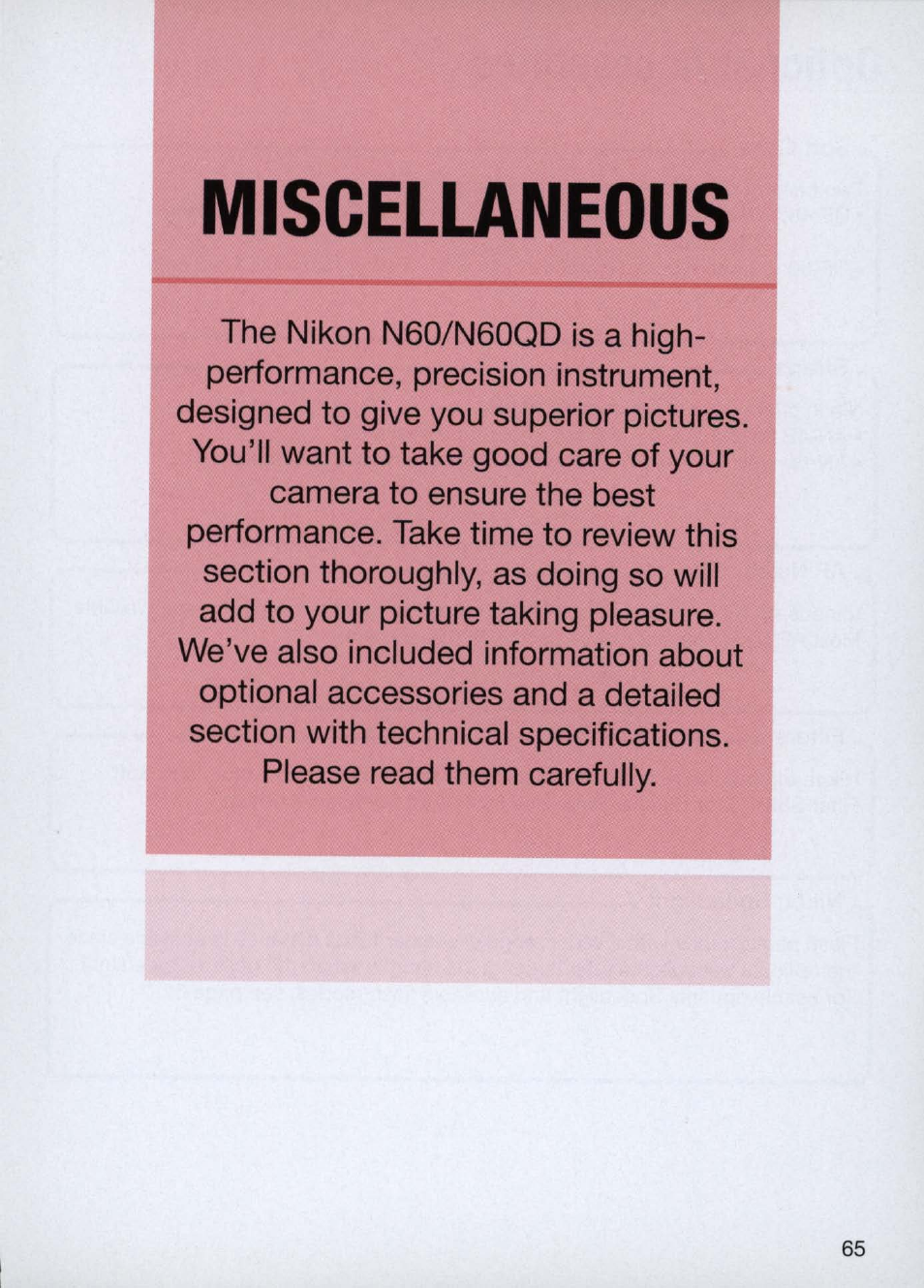 Miscellaneous, Miscellaneous -77 | Nikon Camera N60 User Manual | Page 65 / 82