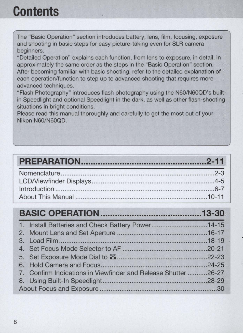 Nikon Camera N60 User Manual | Page 8 / 82
