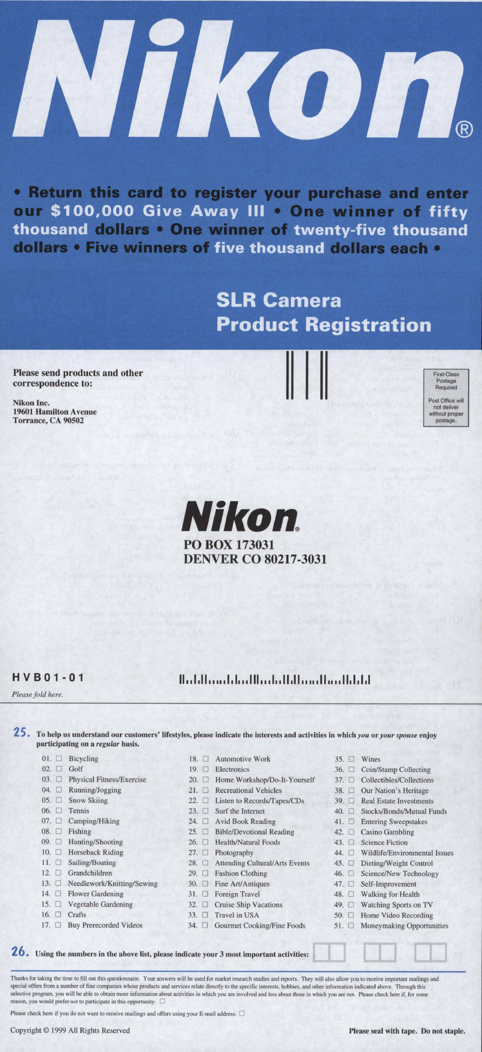 Lijone winner of, 000 give away ill, Oureiiwi | 11 bitettt^dollars • one winner of, L^dóllars • five winners of, Nikon, Ii..ml..... i.l.iii, Iui........ii.m.ii.i.i.i 25, Please send products and other correspondence to | Nikon Camera N60 User Manual | Page 81 / 82