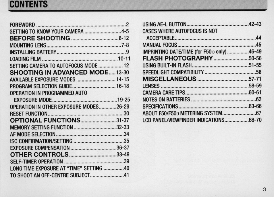 Nikon Camera F50 User Manual | Page 3 / 97