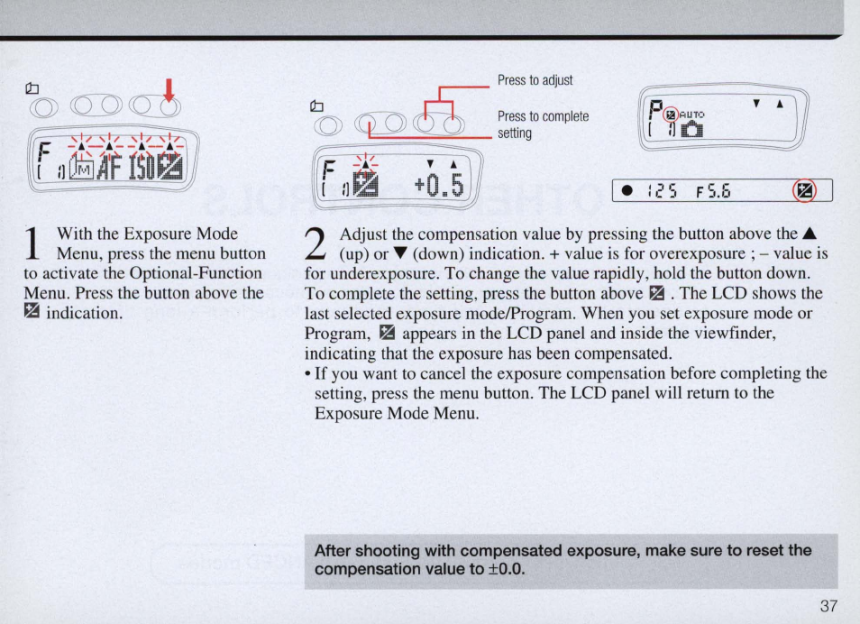This section is for advanced mode only, Optional functions | Nikon Camera F50 User Manual | Page 37 / 97