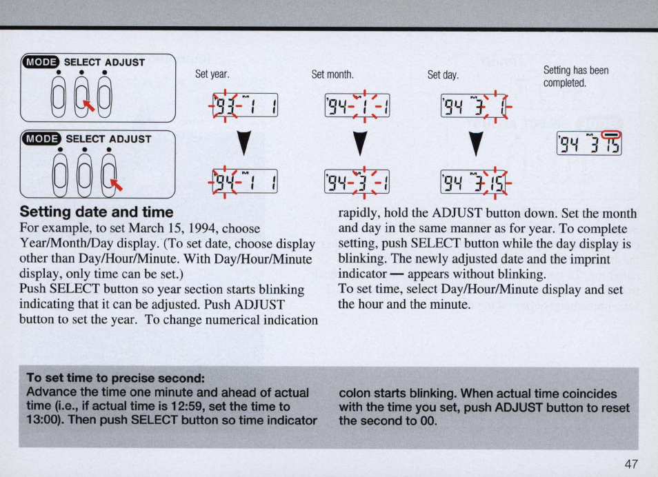 Self-timer operation | Nikon Camera F50 User Manual | Page 47 / 97