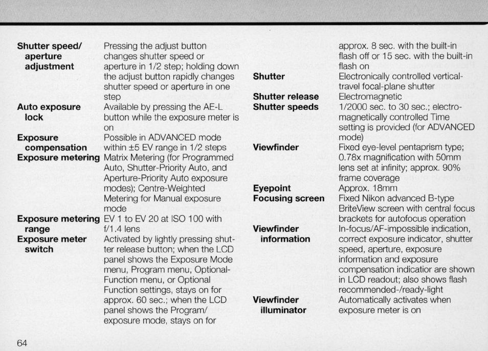 Nikon Camera F50 User Manual | Page 64 / 97