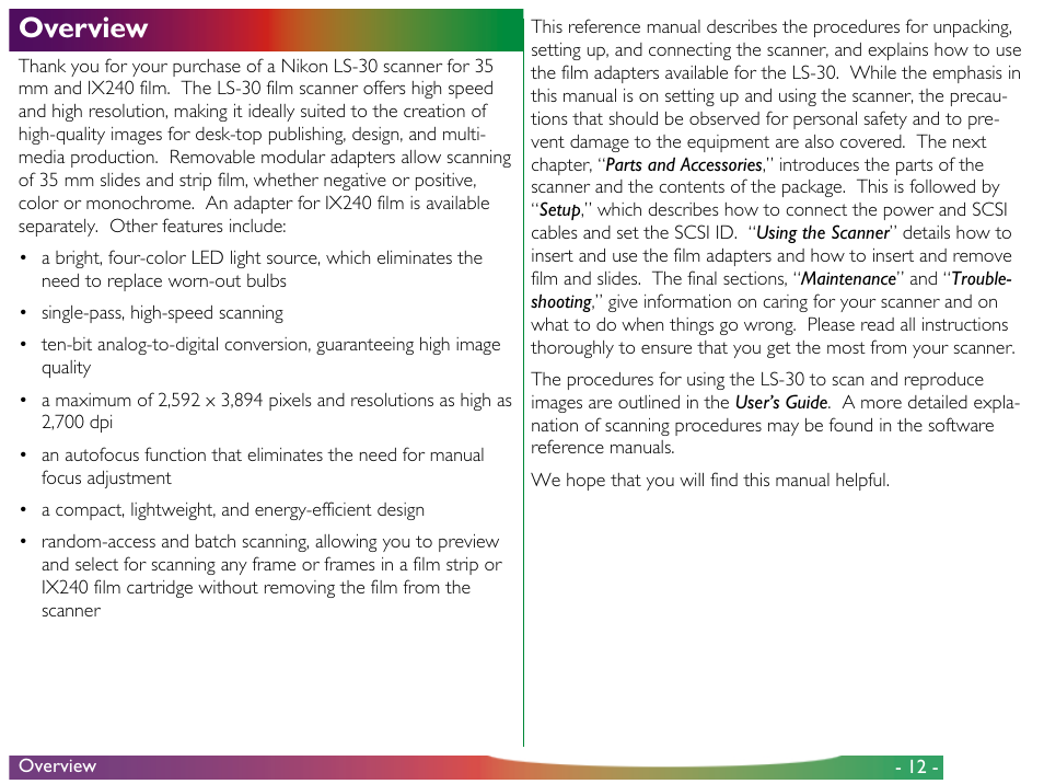 Overview | Nikon LS-30 User Manual | Page 12 / 49