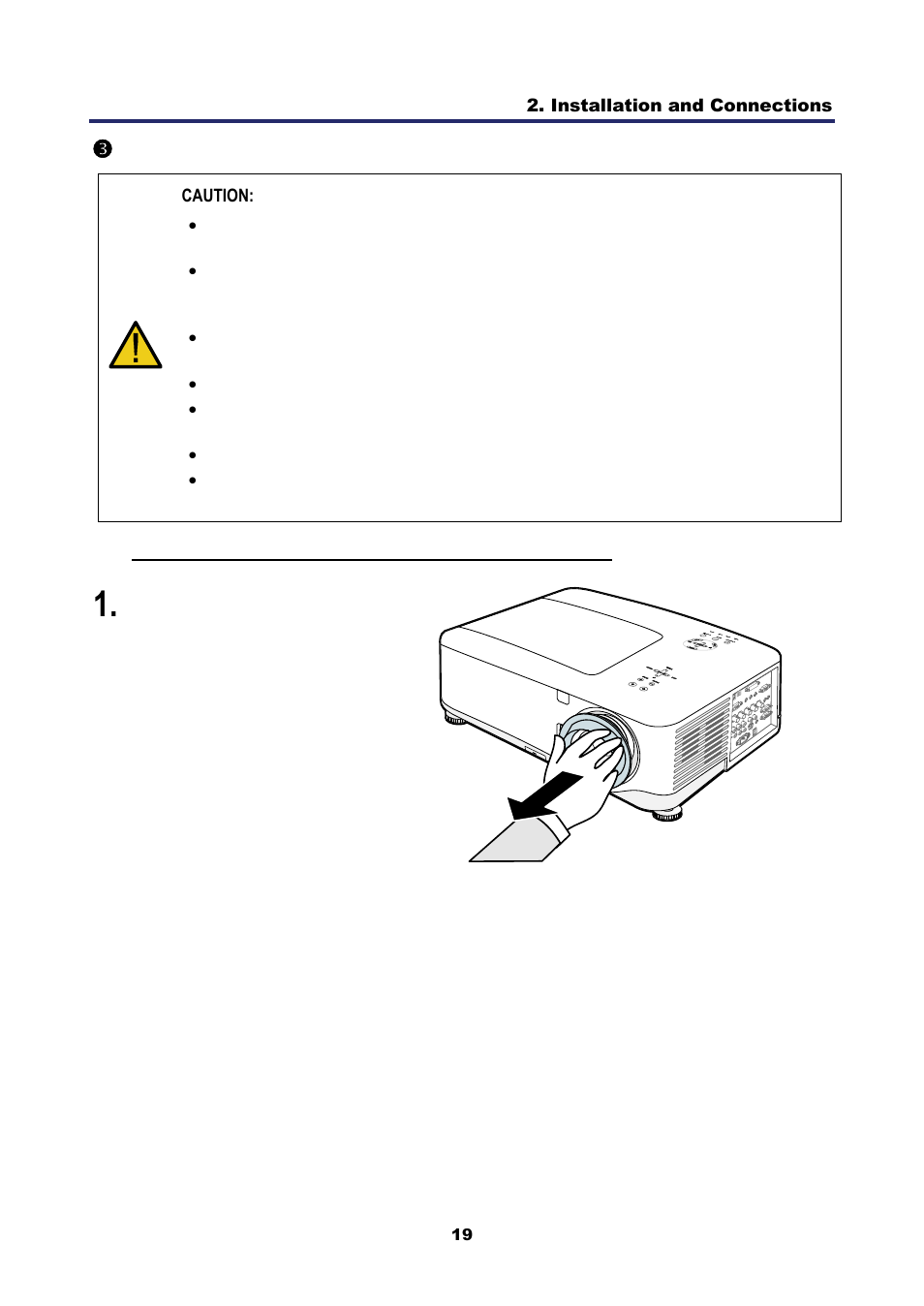 3) installing or removing the optional lens, Removing the existing lens from the projector, Nstalling or | Emoving the, Ptional, Installing or removing the optional lens | Nikon NP4100 User Manual | Page 34 / 158