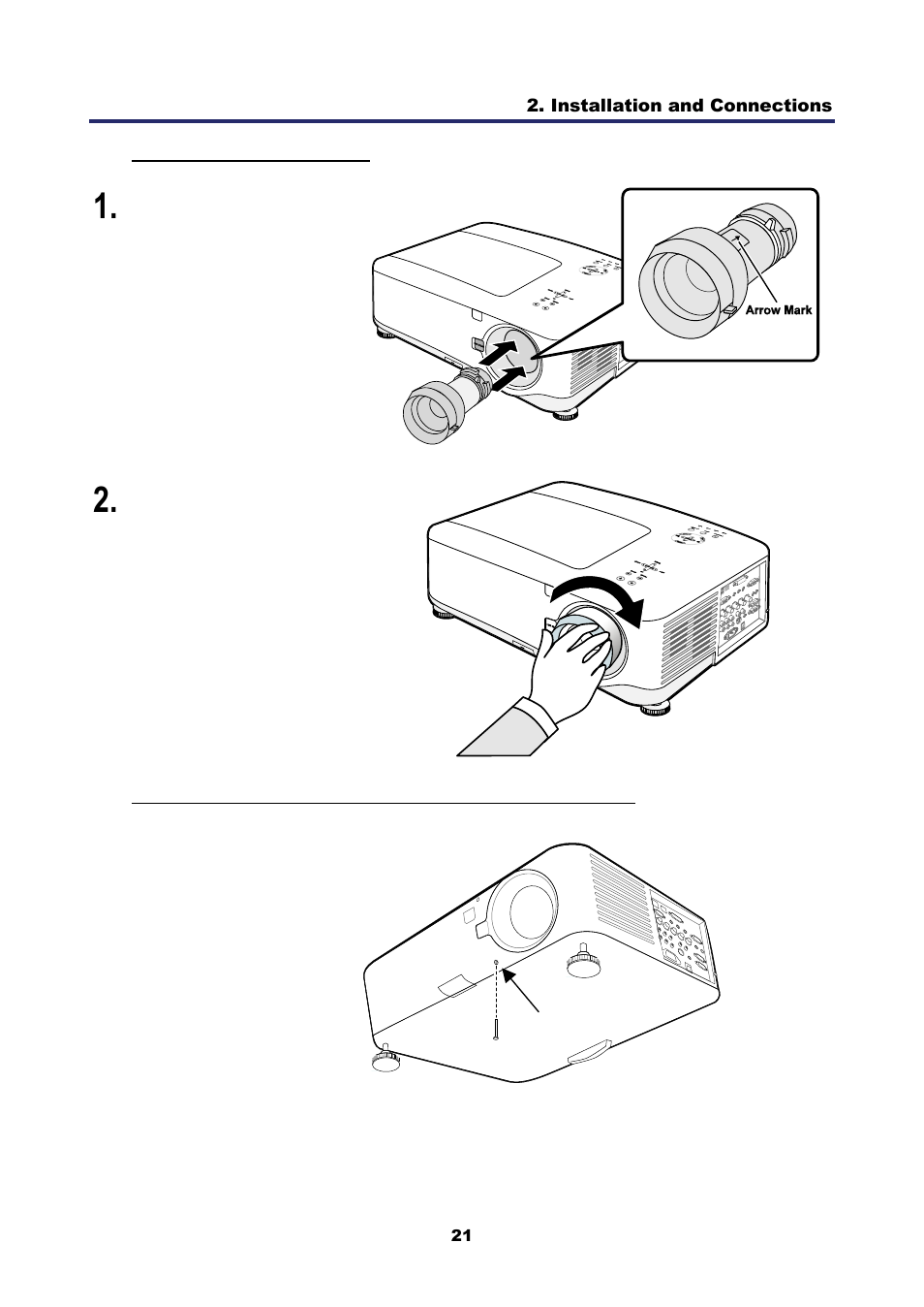 Installing the new lens, Installing the new lens using the anti-theft screw | Nikon NP4100 User Manual | Page 36 / 158